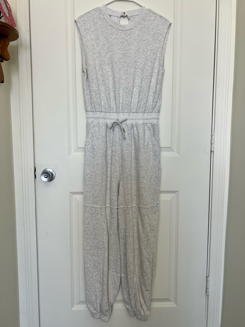 Light Heather Gray Sleeveless Drawstring Jogger Jumpsuit